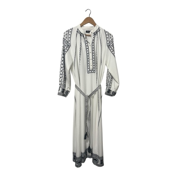 Novella Printed A Line Dress Plus Size 2X White Black Modest Long Sleeves Maxi - Picture 2 of 6